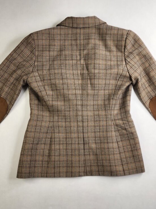 Tommy Hilfiger Women's Blazer Jacket Size 4 Brown Plaid Elbow Patches FLAW - Picture 10 of 16